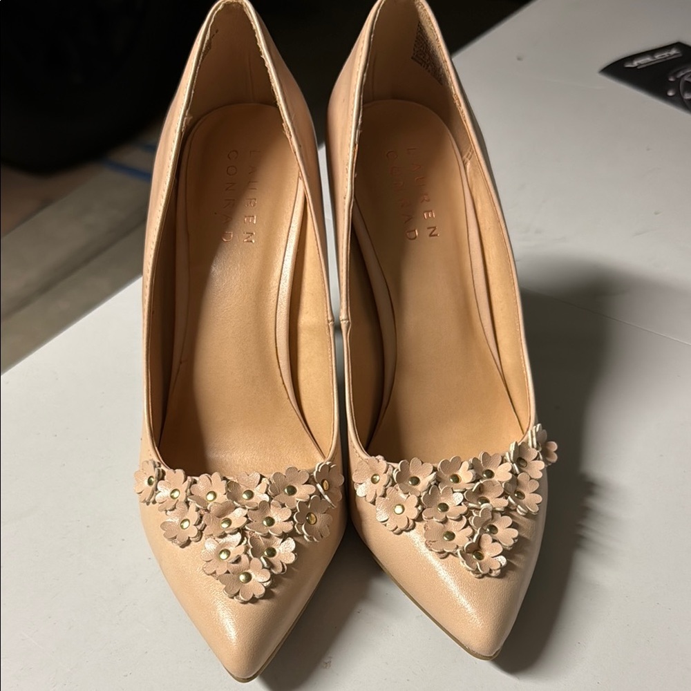 LC Lauren Conrad-Tan Floral Embellished Women's Heels